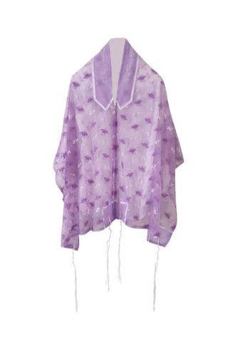 Buy tallis at discounted prices from Galilee Silks- Delicate Lilac Floral Embroidery Tallit for women