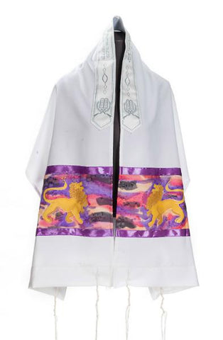 Purple Lion of Judah tallit Men's Tallit, Bar Mitzvah Tallit, Hebrew Prayer Shawl