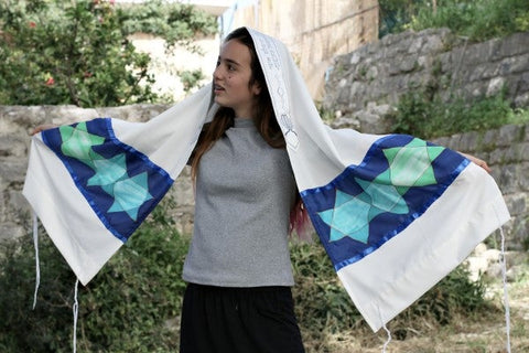 The handmade Emerald Green Tree of Life Tallit for women from Galilee Silks