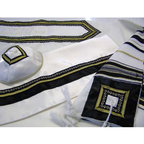 The most popular Lion Classic black and gold Wool Israeli prayer shawl from Galilee Silks