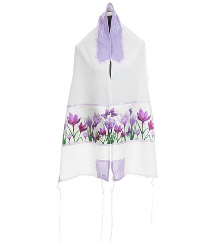 Purple Flowers Silk Tallit for girl, Bat Mitzvah Tallit for sale