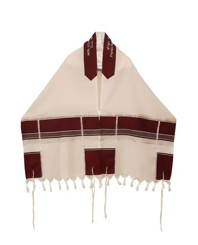 Buy the one-of-a-kind handmade Man Tallit With Bordeaux, Silver and Gray Decorations from Galilee Silks