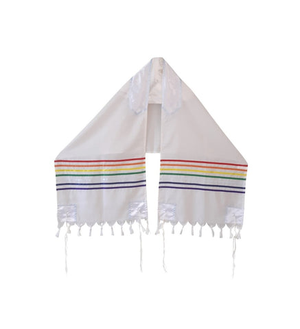 Get the best warmth and comfort with the rainbow tallit made of 100% wool from Galilee Silks