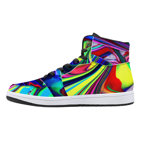 High-Top Synthetic Multi Color Leather Sneakers - Black Style