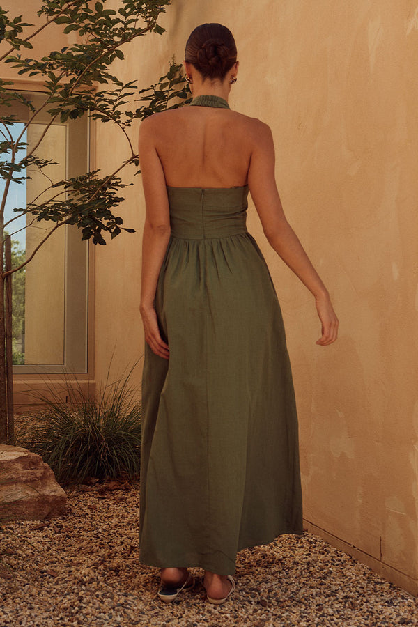 Elerie Maxi Dress - Strapless Linen Dress in Chocolate