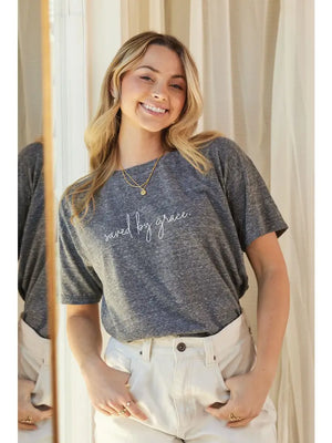 Saved By Grace Triblend Pre-Washed Graphic Tee - Dandy Lions Gifts