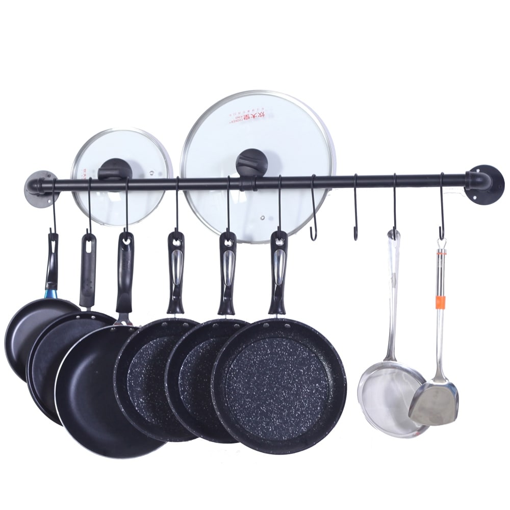 Auledio Pot and Pan Rack, Pot and Pan Hanging Organizer, Wall Mounted Shelf  with 10 Hooks Hoom Decor for Kitchen, Black Halloween Home Decorations 