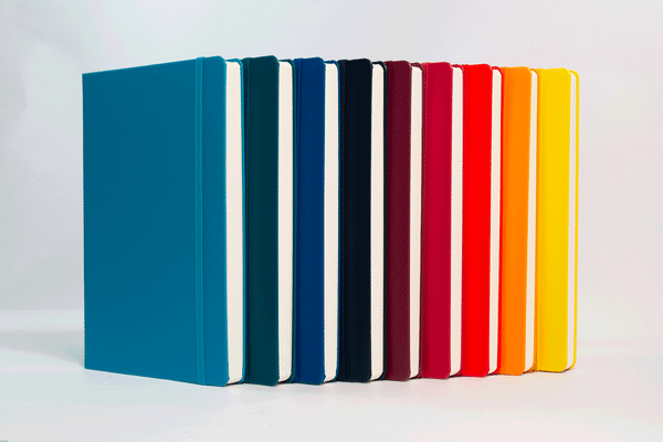 row of notebooks
