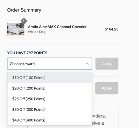 Rewards Checkout Dropdown