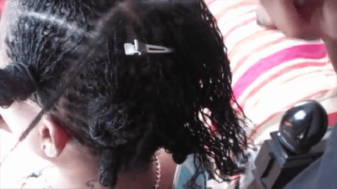 woman showing hair in equal parts