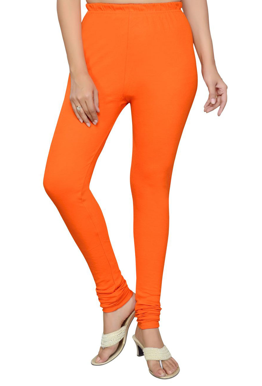 Plain Orange Colour Full Length Cotton Lycra Leggings, Size: Large