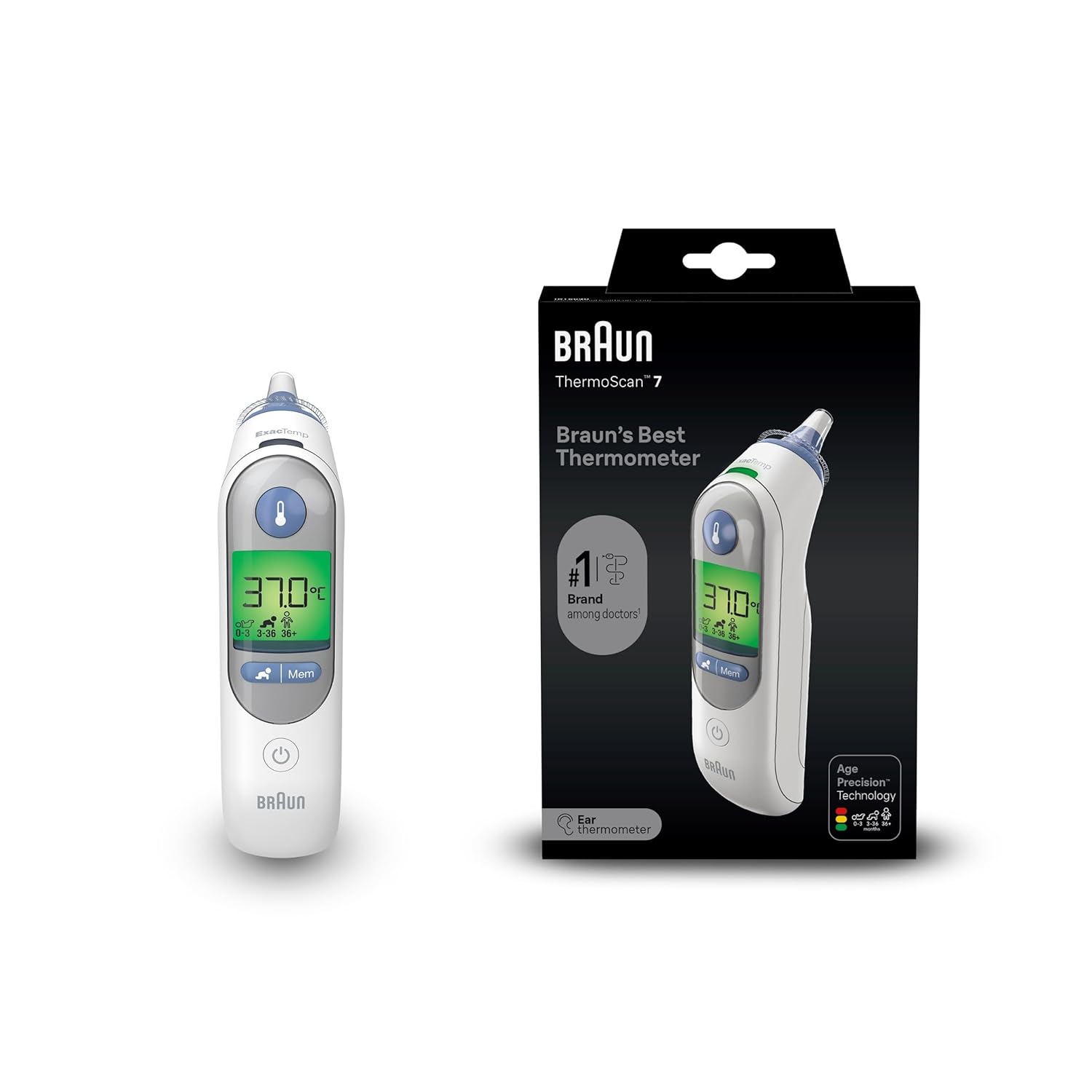 Braun ThermoScan 7 Plus Ear Thermometer with Age Precision and Night M