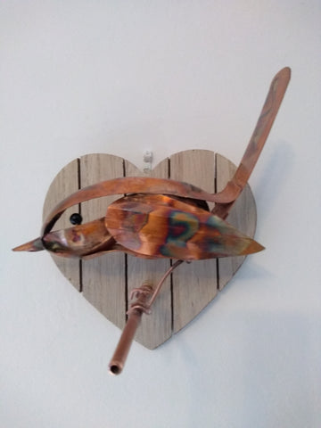 Copper wren sculpture