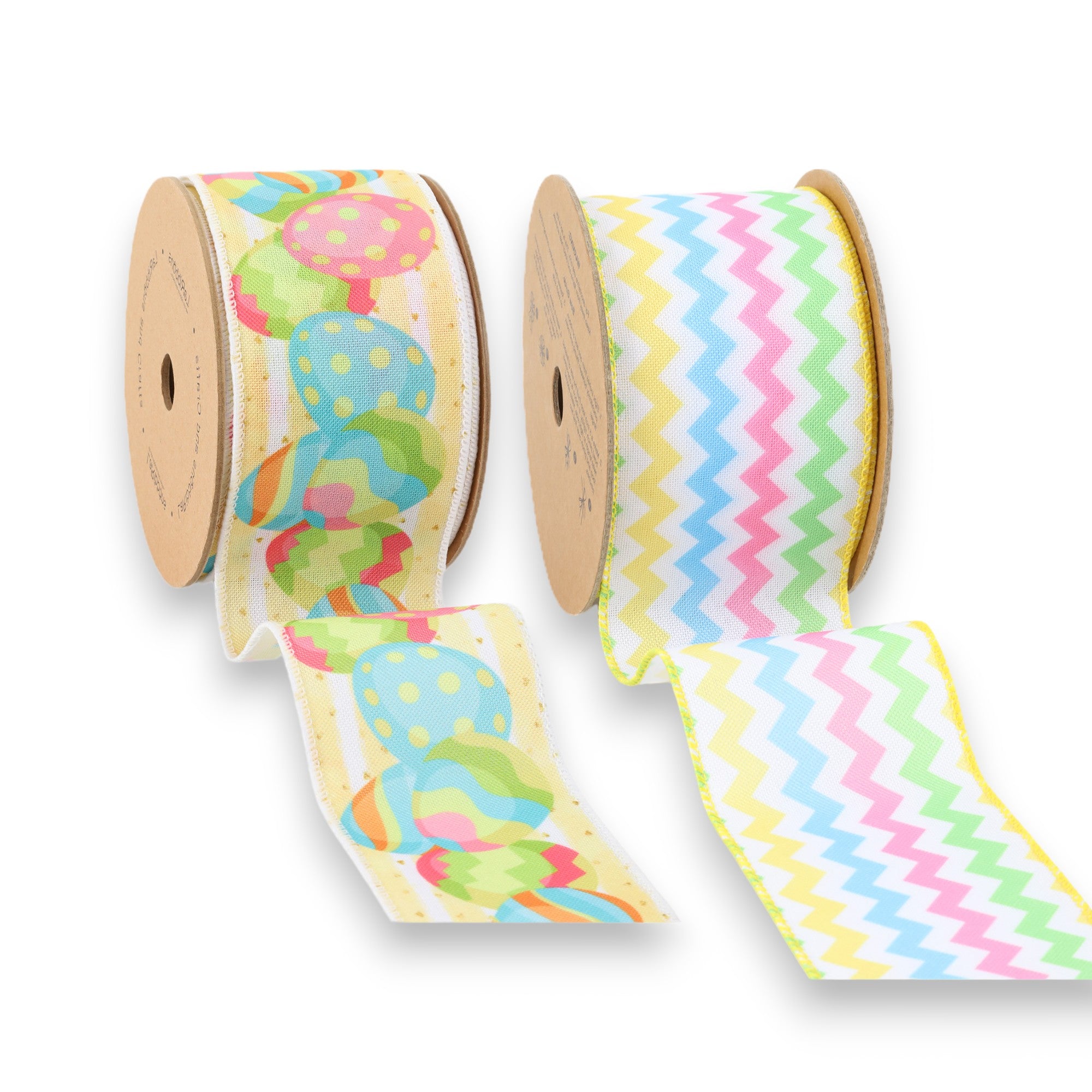  2 1/2" Easter Egg & Chevron Wired Ribbon Bunlde - 2 Spools/20 Yards Total