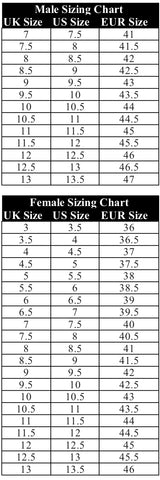 Male and Female Sizing Chart