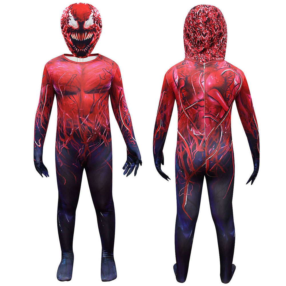 Kids Children Venom Cosplay Costume Red Jumpsuit Mask Outfits Hallowee ...