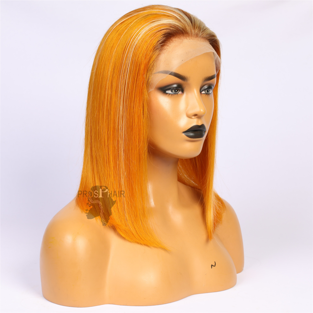 Human Hair Lace Front Orange With Blonde Streaks Bob Wigs Prosp Hair Shop