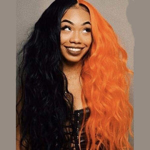 Lace Front Wig Half Black With Half Orange Color Body Wavy - Prosp Hair Shop