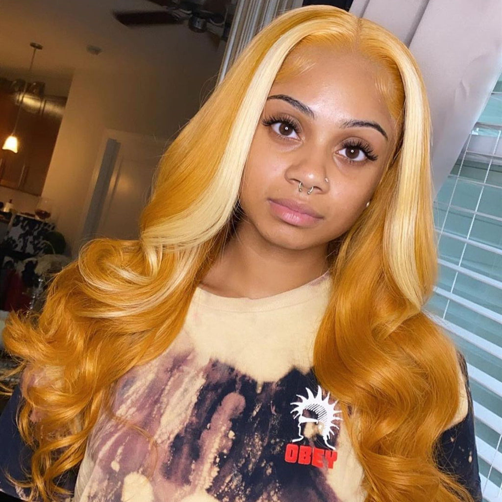 Human Hair Honey Orange Blonde Highlight Lace Front Wig – Prosp Hair Shop