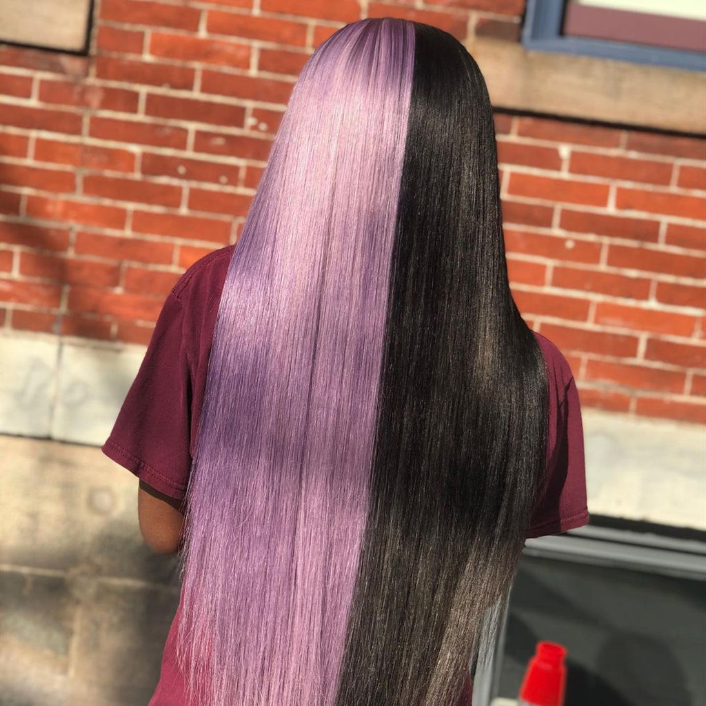 Peruvian Hair Half Black Half Lavender Purple Lace Front Wig Prosp Hair Shop