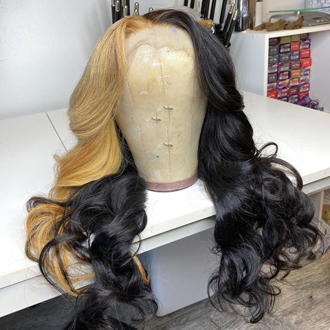 Brazilian Hair Half Blond Half Black Natural Wave Lace Front Wig – Prosp  Hair Shop