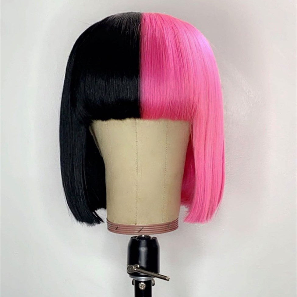 Human Hair Half Black Half Hot Pink Lace Front Bob Wig With Bang Prosp Hair Shop Reviews On Judge Me