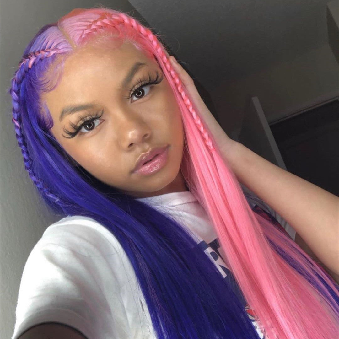 Peruvian Hair Half Pink And Half Purple Lace Front Straight Wig Prosp Hair Shop Reviews On Judge Me