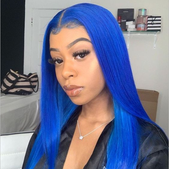 Peruvian Hair Sapphire Blue Straight Human Lace Front Wigs – Prosp Hair ...