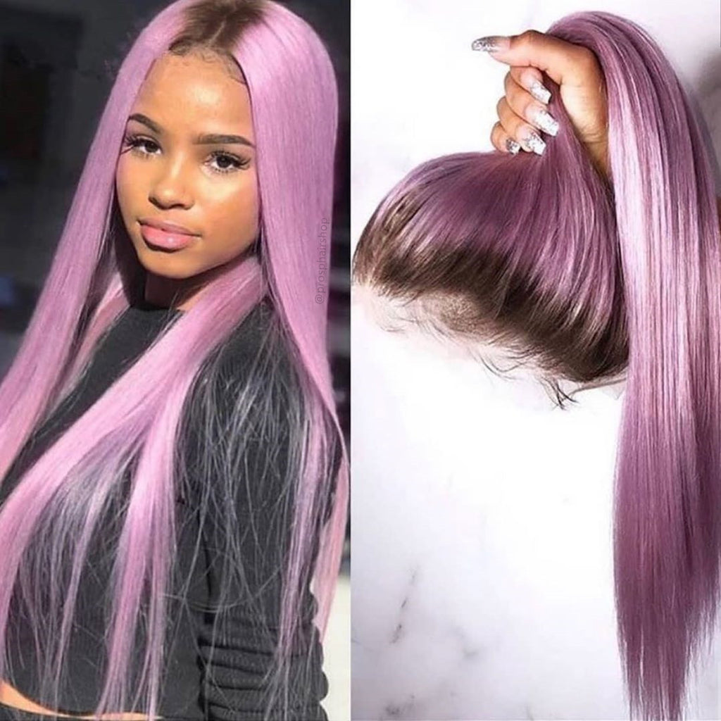 Human Hair Lilac Purple With Dark Root Straight Lace Front Wigs Prosp Hair Shop 