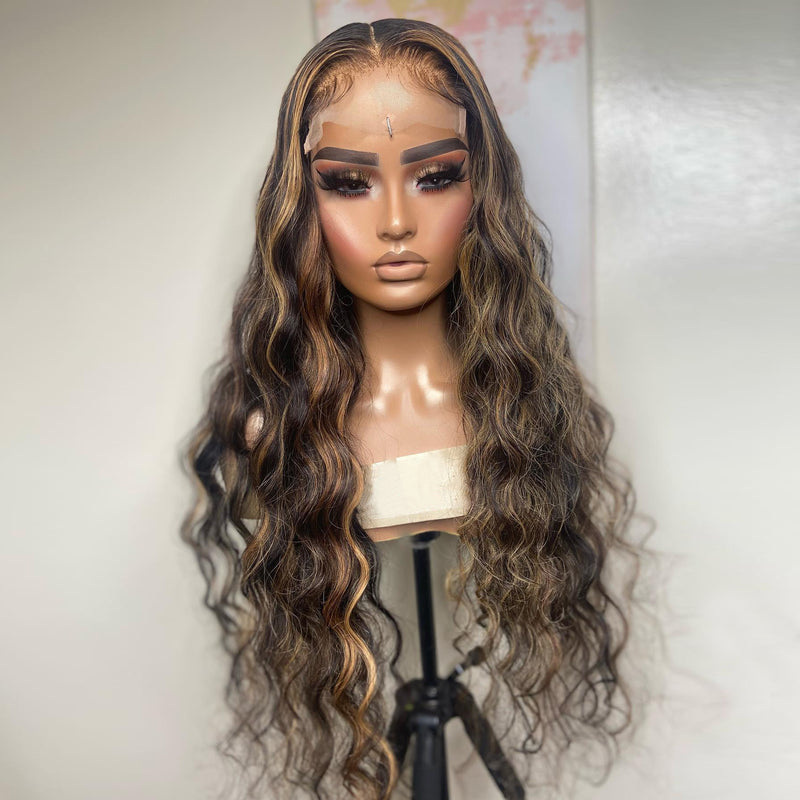 Brazilian Hair Half Blond Half Black Natural Wave Lace Front Wig