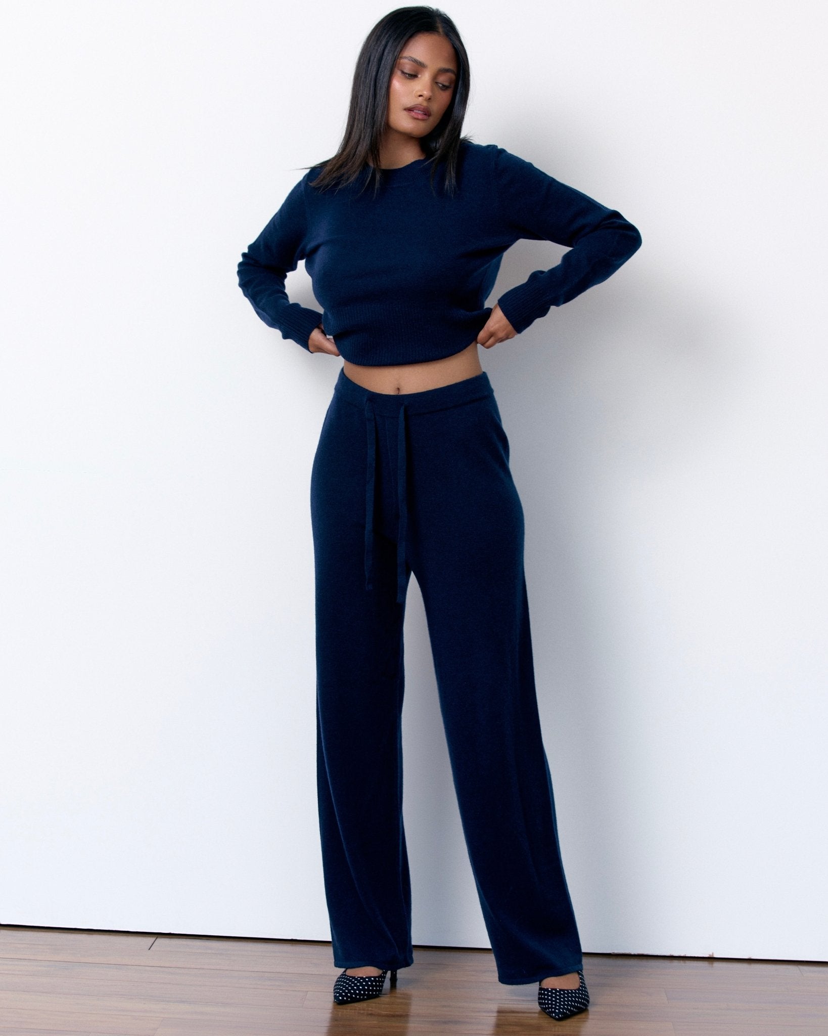 CASHMERE DRAWSTRING PANTS - MIDNIGHT NAVY - Artless Forever product image