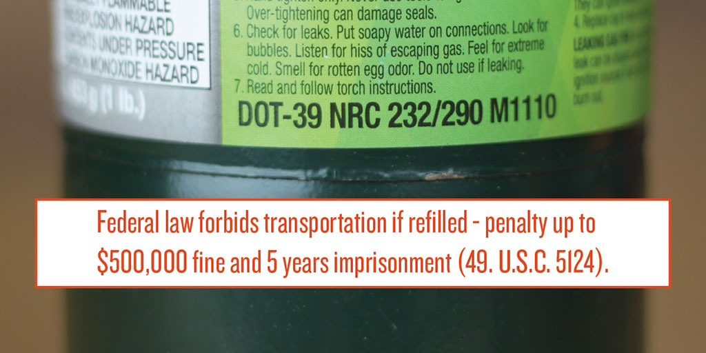 DOT 39 Warning Green Propane Bottle Do Not Refill Illegal