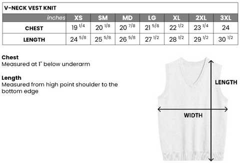 V-Neck Vest Size Chart