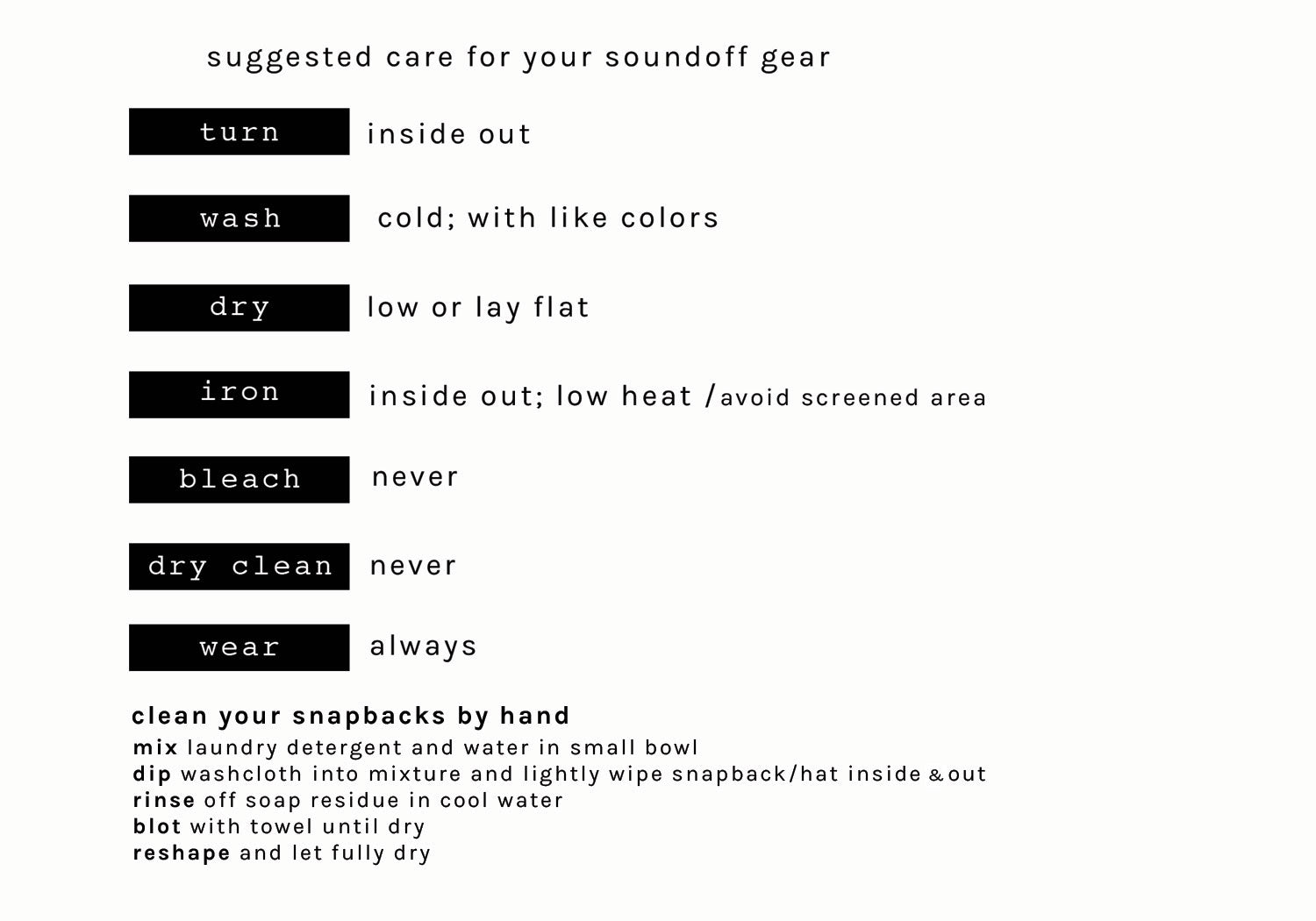 suggested care, soundoff products care