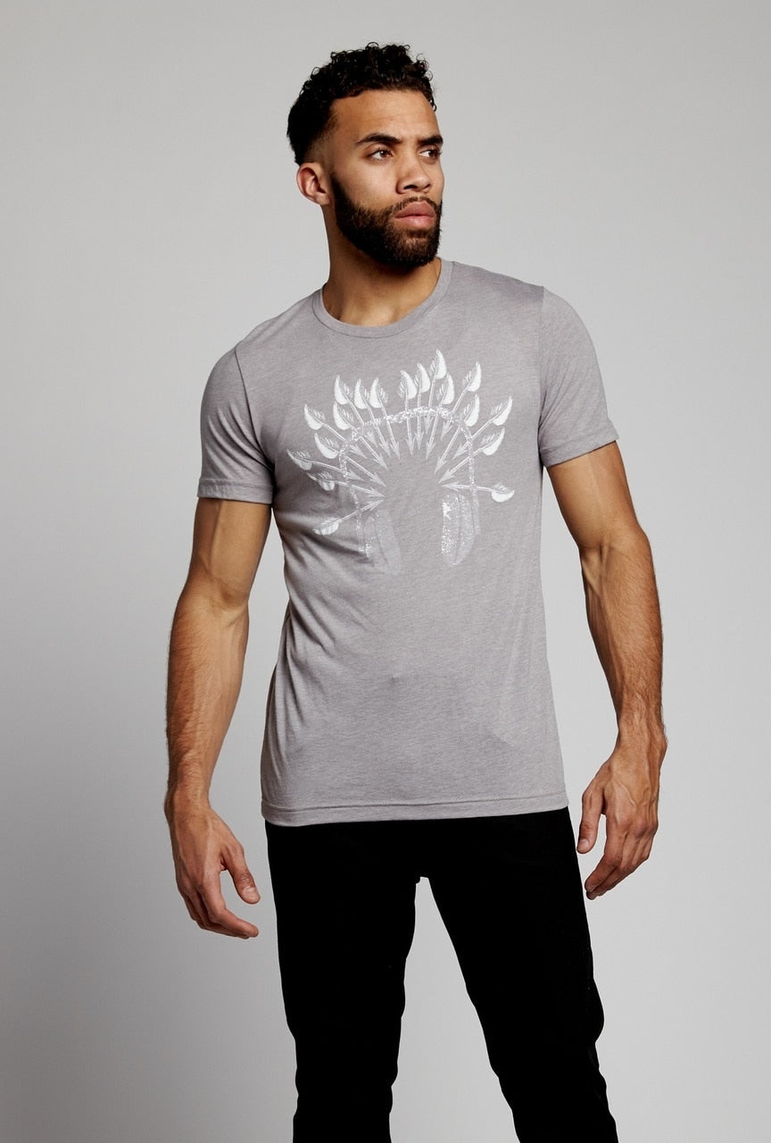 WARRIOR Headphones T-shirt | Crew Neck Athletic Gray Triblend T-shirts | - soundoffdesign