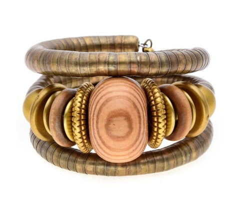 Vintage Wood Bead Multilayer Bracelet