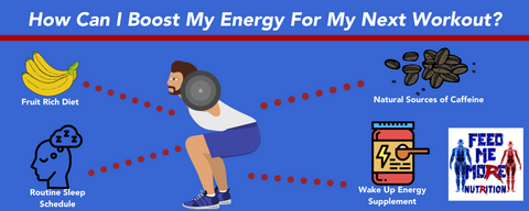 Infographic showing how to boost energy before your workout.