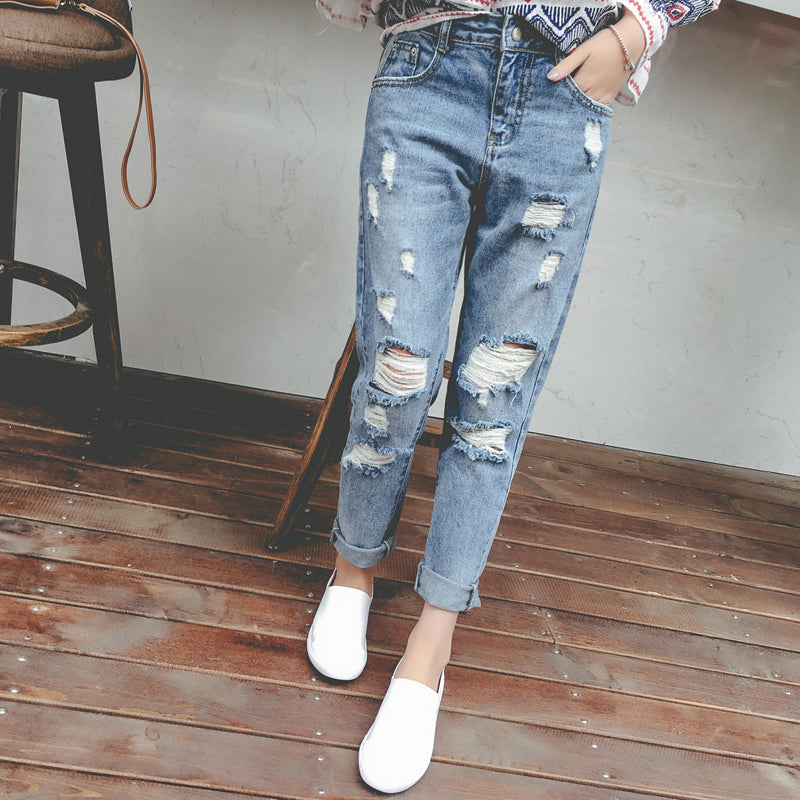 high waisted loose ripped jeans