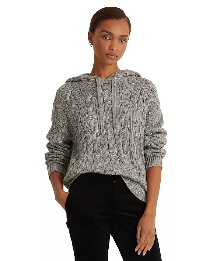 Lauren Ralph Lauren Metallic Cable-Knit Cotton Hoodie Sweater | eBay