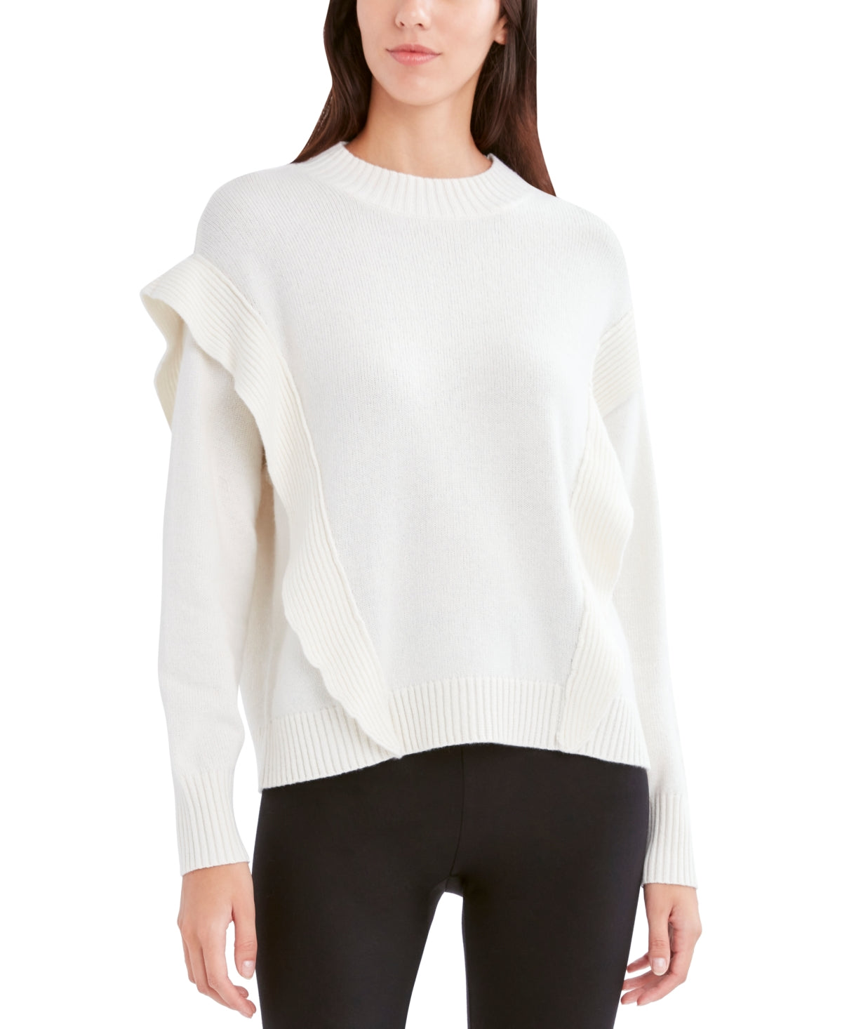 Bcbgmaxazria Flounce Trim Sweater Gardenia Size Xxs eBay