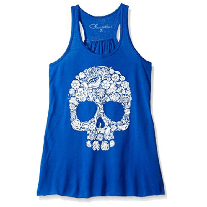Clementine Womens Floral Skull Graphic Racerback Tank Top, Choose Sz/Color