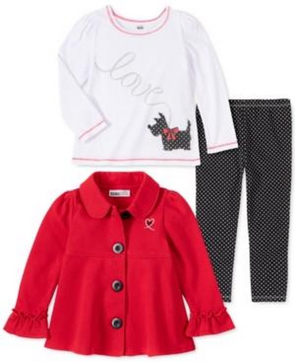 Kids Headquarters Toddler Girls 3-Pc Collared Jacket, Love Dog Top & Leggings 2T