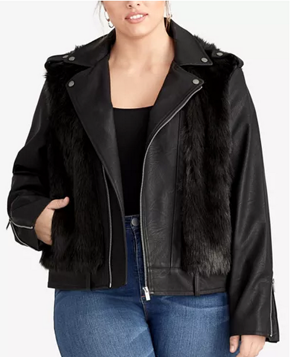 Rachel Roy Trendy Plus Size Milana Faux-Fur Moto Jacket, Size 1X