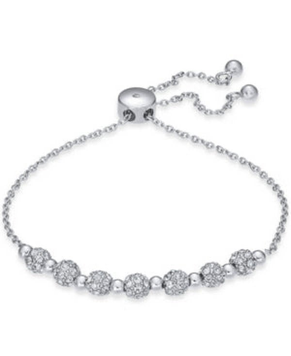 International Concepts Silver-Tone Pave Fireball Slider Bracelet