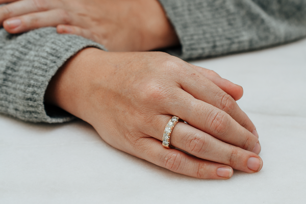 An ecofriendly engagement ring being worn
