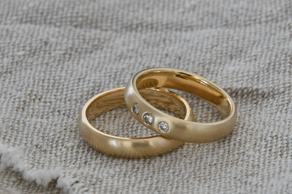 Rings handcrafted in gold recycled from e-waste and heirloom diamonds