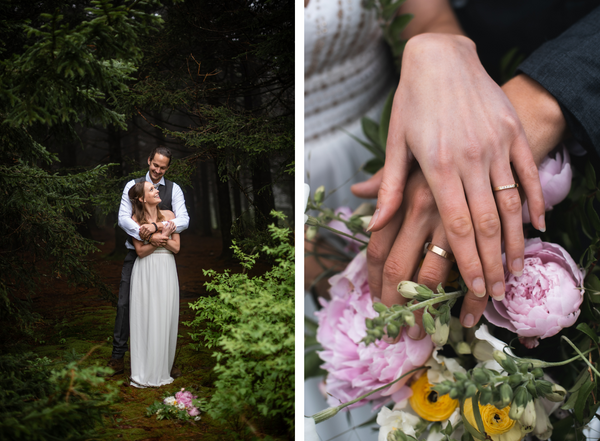 Brad and Amandas forest wedding with ethical, recycled gold rings complete with lab grown diamonds