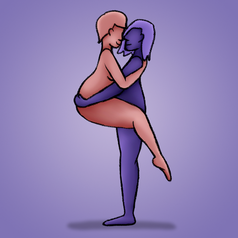 Illustration of couple doing standing total embrace sex position