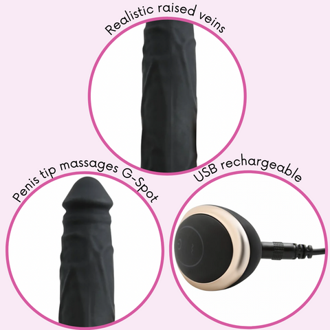 Realistic raised veins. Penis tip massages G-Spot. USB rechargeable.