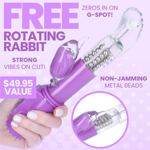 Free rotating rabbit. Strong vibes on clit, zeroes in on g-spot, non-jamming metal beads. $49.95 value